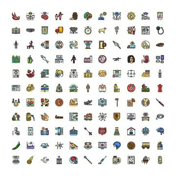 Large collection of diverse flat design outline icons Illustrazione stock