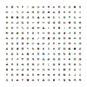 Large collection of diverse flat design outline icons Stock Illustration