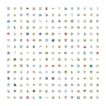 Large collection of diverse flat design icons Stock Illustration