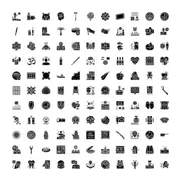 Large collection of diverse flat glyph icons Stock Illustration