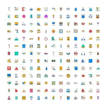 Large collection of diverse flat line icons Stock Illustration