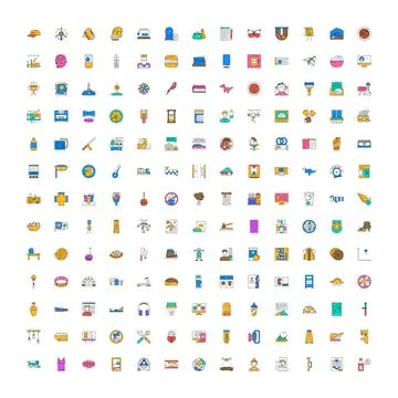 Large collection of diverse flat line icons Stock Illustration