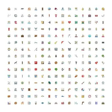 Large collection of diverse flat line vector icons Stock Illustration