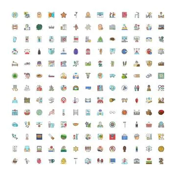 Large collection of diverse flat line icons Stock Illustration