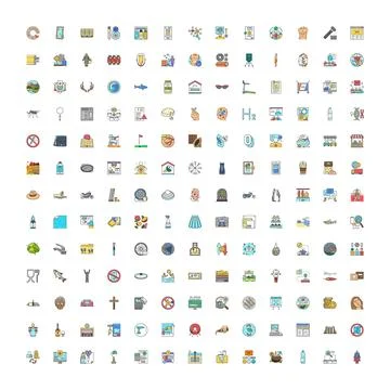 Large collection of diverse flat line icons Stock Illustration