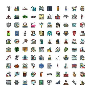Large collection of diverse flat line icons Stock Illustration