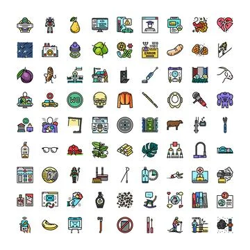 Large collection of diverse flat line icons 库存插图