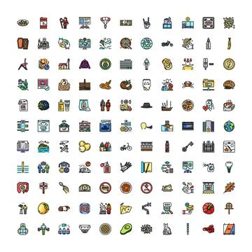 Large collection of diverse flat line icons Stock Illustration