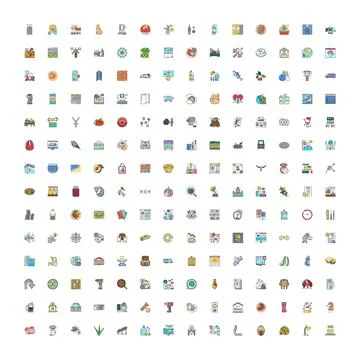 Large collection of diverse flat line icons Stock Illustration