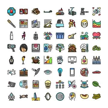 Large collection of diverse flat line icons Stockillustratie