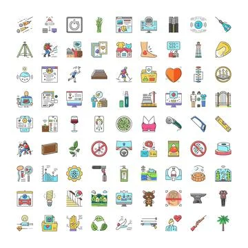 Large collection of diverse flat line icons Stock Illustration
