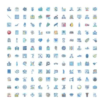 Large collection of diverse flat lined doodle icons イラスト素材