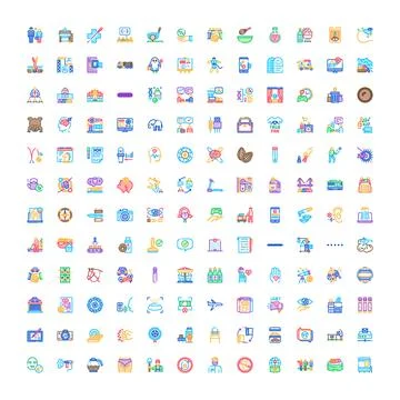 Large collection of diverse flat outline ux ui icons Stock Illustration