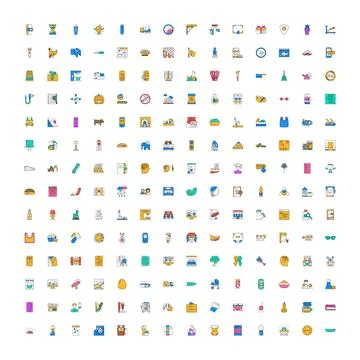 Large collection of diverse flat outline business icons 스톡 일러스트