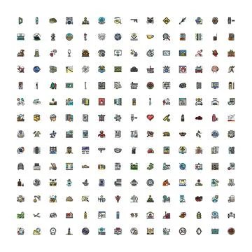 Large collection of diverse flat outline vector icons イラスト素材