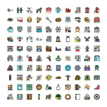 Large collection of diverse flat outline icons Stock Illustration