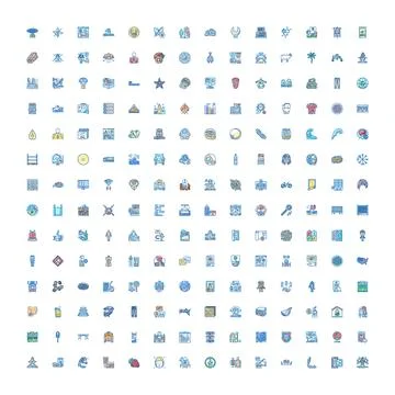 Large collection of diverse flat outline business icons Stock Illustration
