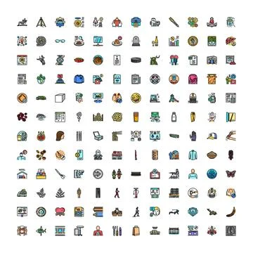 Large collection of diverse flat outline vector icons Illustrazione stock