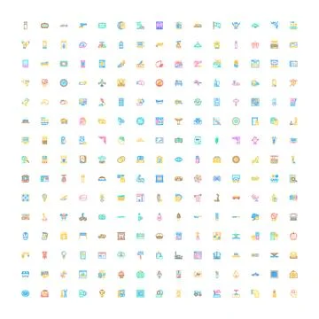 Large collection of diverse flat vector line icons Stock Illustration