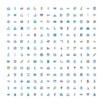 Large collection of diverse flat vector icons Stock Illustration