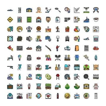 Large collection of diverse flat vector icons Stock Illustration