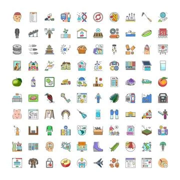 Large collection of diverse flat vector icons Stock Illustration