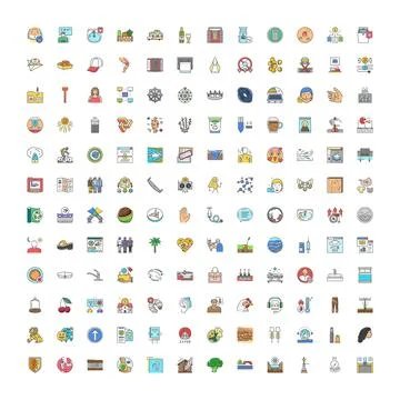Large collection of diverse flat vector icons elements Stock Illustration