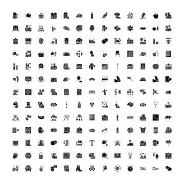 Large collection of diverse glyphs for web design Stock Illustration