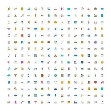 Large collection of diverse graphic flat icons Illustrazione stock