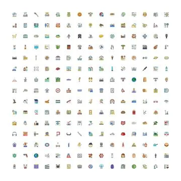 Large collection of diverse graphic flat icons Ilustración de archivo