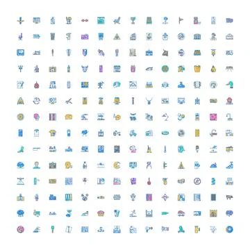 Large collection of diverse hand drawn doodle icons Stock Illustration