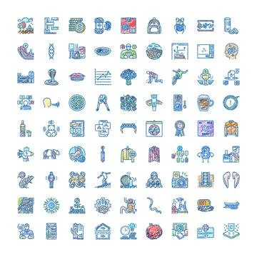 Large collection of diverse hand drawn doodle icons Stock Illustration