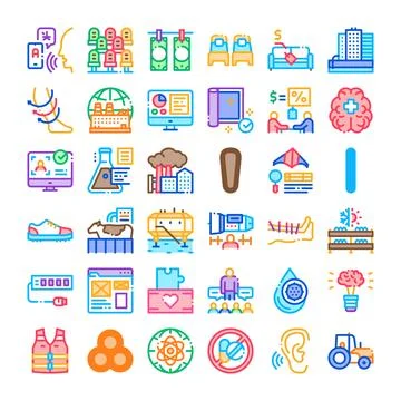 Large collection of diverse industry, science, and technology icons 스톡 일러스트
