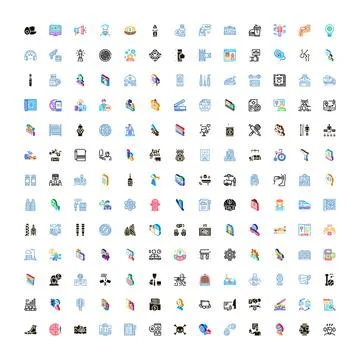 Large collection of diverse isometric and linear icons Stock Illustration