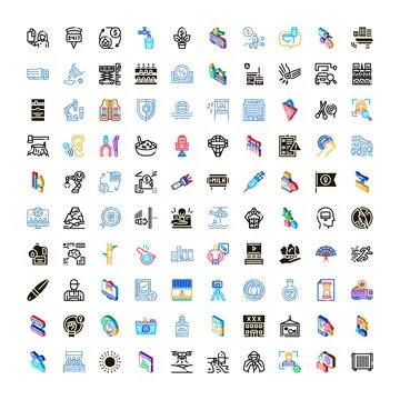 Large collection of diverse isometric and linear icons Stock Illustration