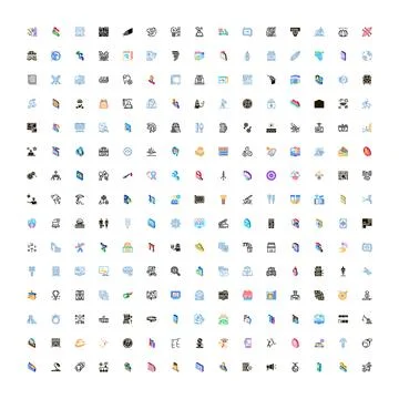 Large collection of diverse isometric and outline icons Stockillustratie