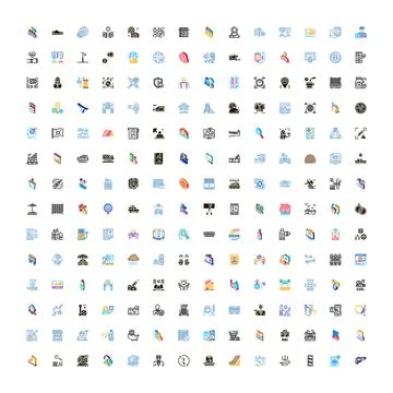 Large collection of diverse isometric and outline icons Stock Illustration