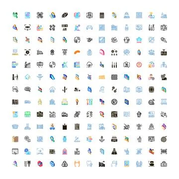 Large collection of diverse isometric and outline icons Stock Illustration
