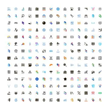 Large collection of diverse isometric flat vector icons Stock Illustration