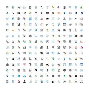 Large collection of diverse isometric flat design icons Stock Illustration