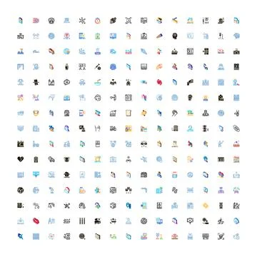 Large collection of diverse isometric vector icons Stock Illustration