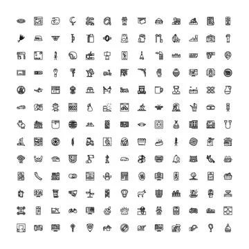 Large collection of diverse line art icons Stock Illustration