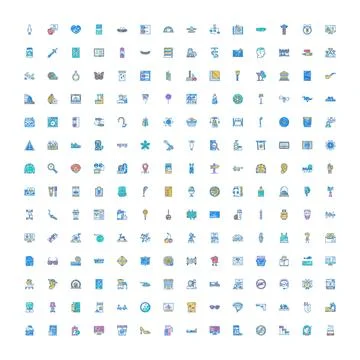 Large collection of diverse line art icons Stock Illustration