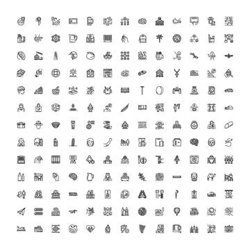 Large collection of diverse line art icons Stock Illustration