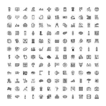 Large collection of diverse line art icons Stockillustratie