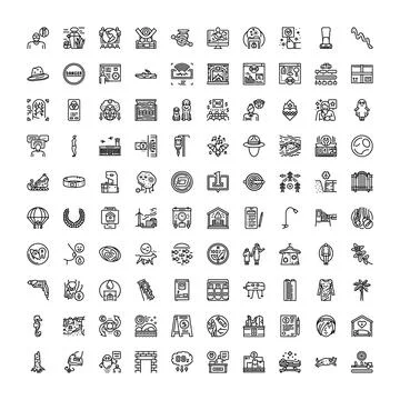 Large collection of diverse line vector icons Illustrazione stock