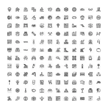 Large collection of diverse line vector icons Stock Illustration