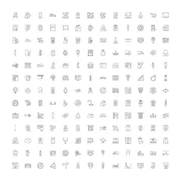 Large collection of diverse linear icon elements 库存插图