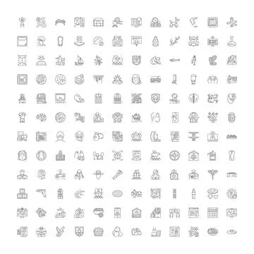 Large collection of diverse linear icons presenting concepts Ilustración de archivo