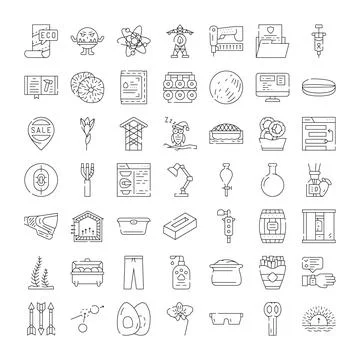 Large collection of diverse linear outline vector icons Stock Illustration